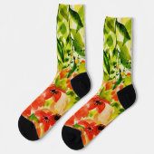 Grüne Wild blühende Korallen Blume Wasserfarbe Socken (Linkes Detail)