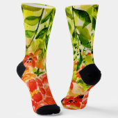 Grüne Wild blühende Korallen Blume Wasserfarbe Socken (Gewinkelt)