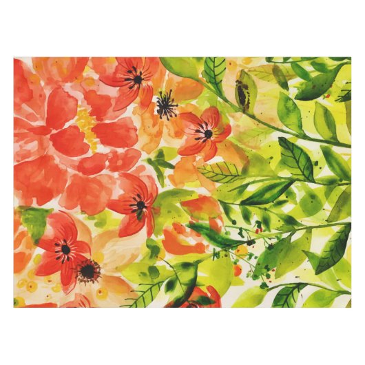 Grüne Wild blühende Korallen Blume Wasserfarbe Tischdecke (Vorderseite (Horizontal))