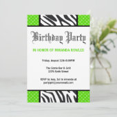 Grüne Wild Time Zebra Geburtstagsparty Einladung (Stehend Vorderseite)