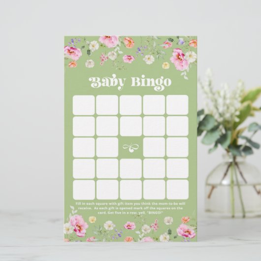 Grüne Wildblume Baby Showdusche Bingo Spiel (Stehend Vorderseite)