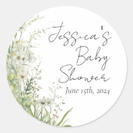 Grüne Wildblume Baby Shower Stickers