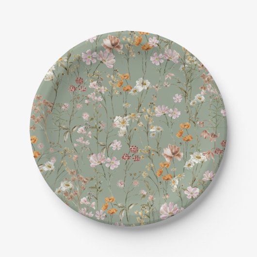 Grüne Wildblume Boho Kinderdusche im Blut Pappteller (Vorderseite)