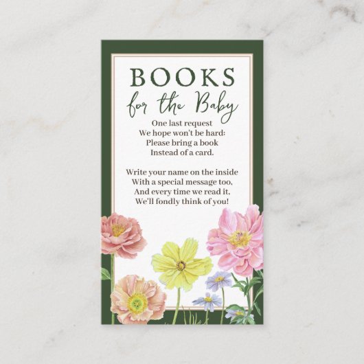 Grüne Wildblume Bücher für Baby Dusche Lesezeichen Begleitkarte (Vorderseite)