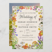 Grüne Wildblume farbenfrohe Blumengestelle Einladung (Vorne/Hinten)