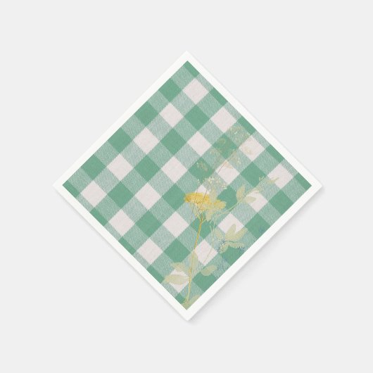 Grüne Wildblume Gingham Kariert Bauernhof Serviette (Ecke)