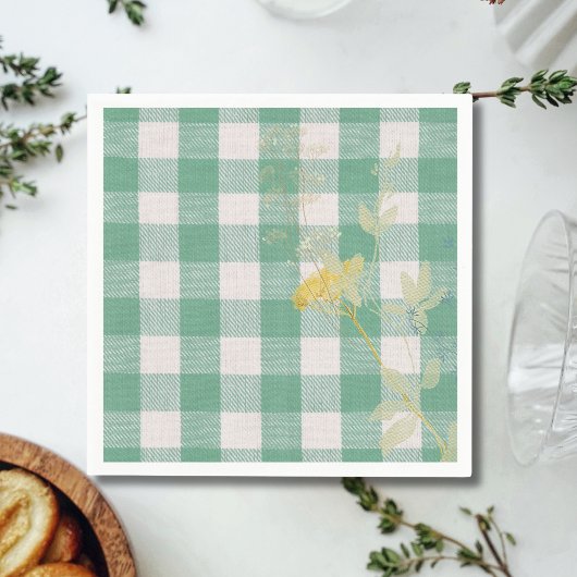 Grüne Wildblume Gingham Kariert Bauernhof Serviette