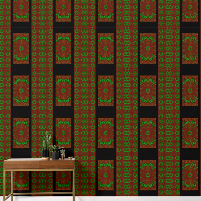 Grüne Wildblume in Rot Tapete (Korridor)