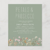Grüne Wildblume Petals & Prosecco Einladung (Vorderseite)