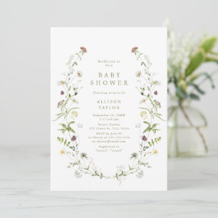 Grüne Wildblume Rustic Boho Babydusche Einladung