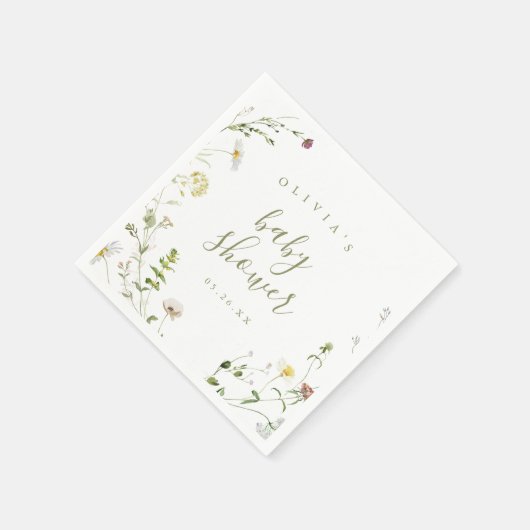 Grüne Wildblume Rustic Boho Babydusche Serviette (Ecke)