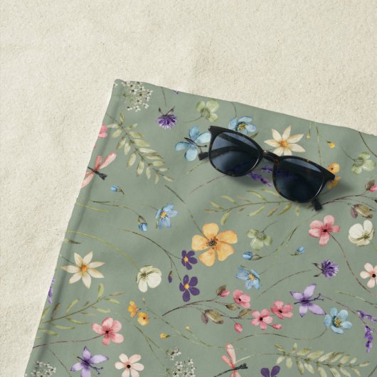 Grüne Wildblume und Butterfly Strandtuch (Beispiel)