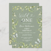 Grüne Wildblume Wild ONE Butterfly Party Einladung (Vorne/Hinten)