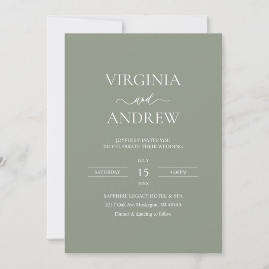 Grüne Wildblumen Boho-Hochzeit moderne Monogramm Einladung (Vorderseite)