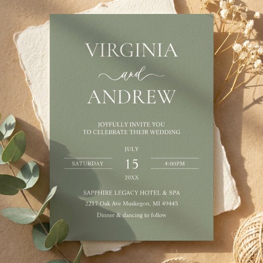 Grüne Wildblumen Boho-Hochzeit moderne Monogramm Einladung