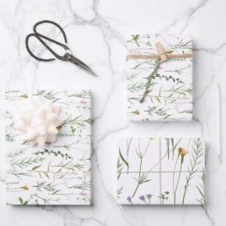 Grüne Wildblumen Geschenkpapier Set