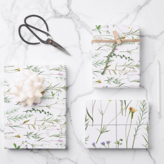 Grüne Wildblumen Geschenkpapier Set (Vorderseite)