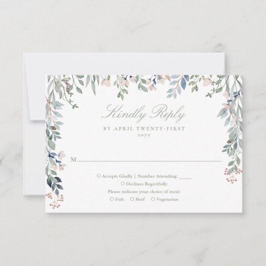 Grüne Wildblumen Grünen Grünen Hochzeit RSVP Karte (Vorderseite)