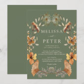 Grüne Wildblumen-Hochzeit Einladung (Vorne/Hinten)
