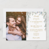 Grüne Wildblumen Kaskade Foto Hochzeit Einladung (Vorderseite)