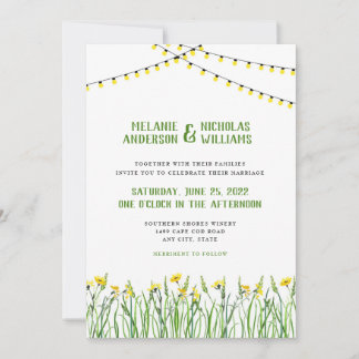 Grüne + Wildblumen + Lichter Hochzeitseinladung Einladung