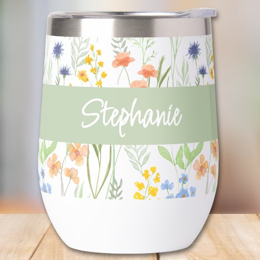 Grüne Wildblumen-Wasserfarbe-Monogramm-Name