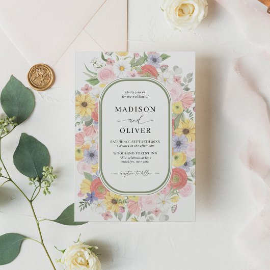 Grüne Wilde Blume Blumenwasser Hochzeit Einladung