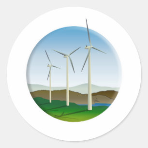 Grüne Windkraftanlage Runder Aufkleber