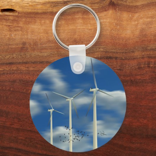 Grüne Windkraftanlage Schlüsselanhänger (Vorderseite)