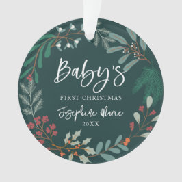 Grüne Winter Botanical Baby's First Christmas Ornament