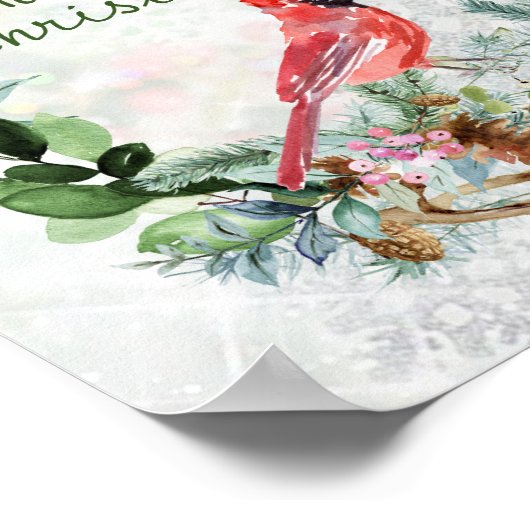 Grüne Winter Foliage, Kardinal Bird Poster (Ecke)