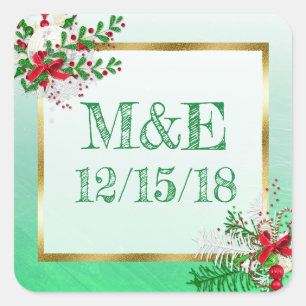 Grüne Winterhochzeiten Personalisierte Sticker