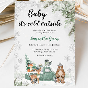 Grüne Winterwald-Baby-Party Einladung