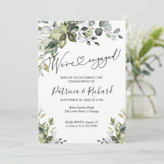 Grüne Wir sind Verlobte Einladung zu einer engagie (Stehend Vorderseite)