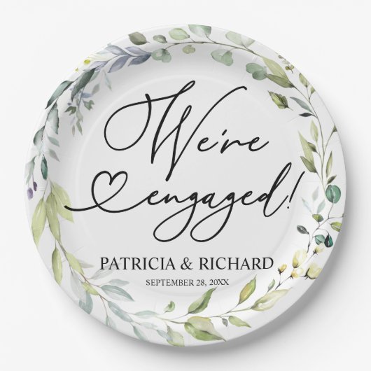 Grüne Wir sind Verlobte Engagement Party Pappteller (Vorderseite)