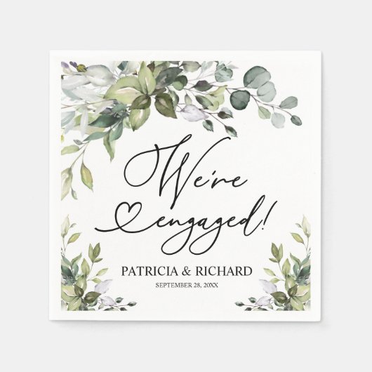 Grüne Wir sind Verlobte Engagement Party Serviette (Vorderseite)