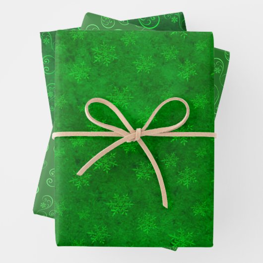 Grüne Wirbel und Schneeflocken Geschenkpapier Set (Beispiel)