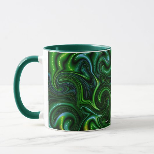 Grüne Wirble Gepunktete Abstrakte Kunst Tasse (Links)
