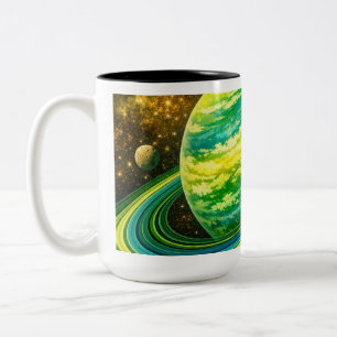 Grüne, wohlgerundete Planeten mit Ringen Zweifarbige Tasse