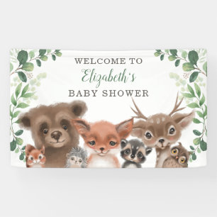 Grüne Woodland Animals Kinderdusche Willkommen Banner
