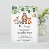 Grüne Woodland Babydusche Einladung (Stehend Vorderseite)