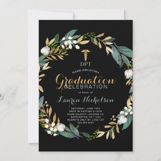 Grüne Wreath DPT Graduation Party Einladung (Vorderseite)