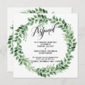 Grüne Wreath Hinausgezögerte Hochzeitsankündigung Einladung (Vorne/Hinten)