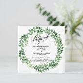 Grüne Wreath Hinausgezögerte Hochzeitsankündigung Einladung (Stehend Vorderseite)