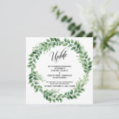 Grüne Wreath - Hochzeitsaktualisierkarte aufgescho Einladung (Stehend Vorderseite)