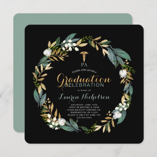 Grüne Wreath PA Graduation Party Einladung (Vorne/Hinten)