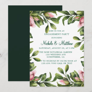 Grüne Wreath Pink Rose Bud Engagement Partei Einladung