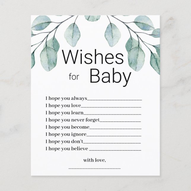 Grüne Wünsche für Baby Shower Spiel (Vorderseite)