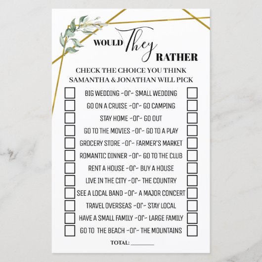 Grüne Würden sie lieber zweisprachiges Spiel dusch (Vorderseite)