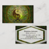 Grüne Yin Yang Mandala mit Baum des Lebens Visitenkarte (Vorne/Hinten)